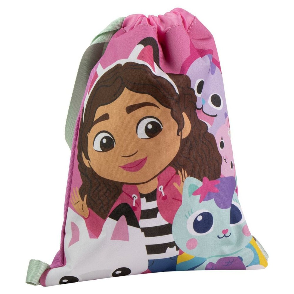 Rucksacktasche mit Bändern Gabby's Dollhouse Rosa 27 x 33 x 1 cm