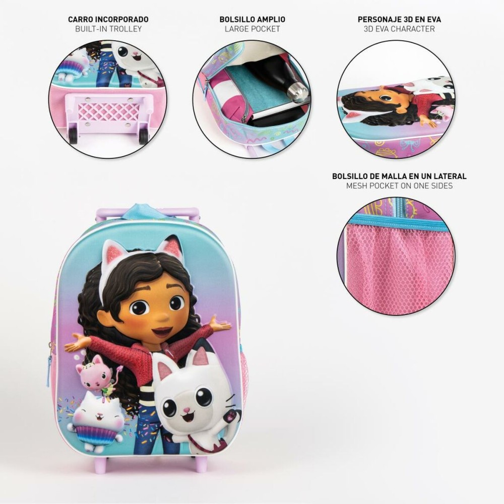 Schulrucksack 3D mit Rädern Gabby's Dollhouse Rosa