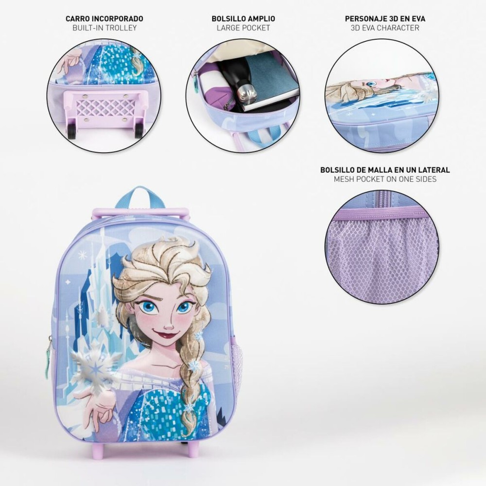 Schulrucksack 3D mit Rädern Frozen Lila