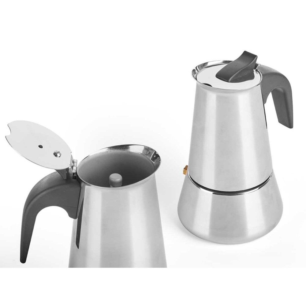 Italian Coffee Pot Kinvara S12AA-6T Black Silver Steel 6 Cups