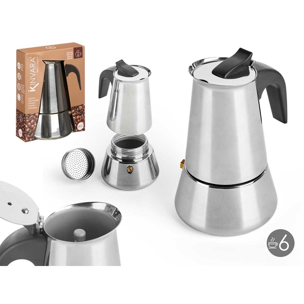 Italienische Kaffeemaschine Kinvara S12AA-6T Schwarz Silberfarben Stahl 6 Tassen