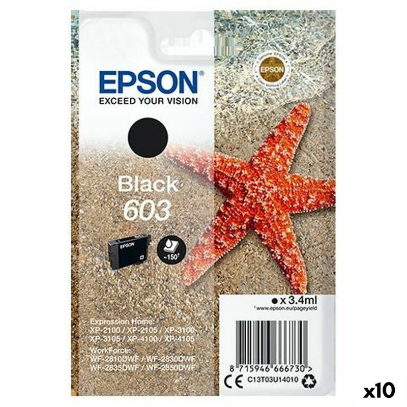 Cartouche d'encre originale Epson P-2100, 3100, 4100 / WF-2830DWF, 2850DW - Nº 603 Noir (10 Unités)