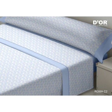 Jeu de draps D'Or ROMA Bleu Gran lit 2 persones Franela