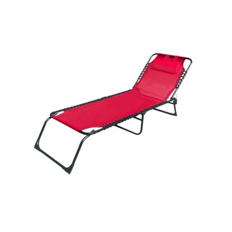 Chaise Longue Pliable Acier Avec Coussin Jardin et Piscine 190X58X27 cm Rouge 10000 Marbueno