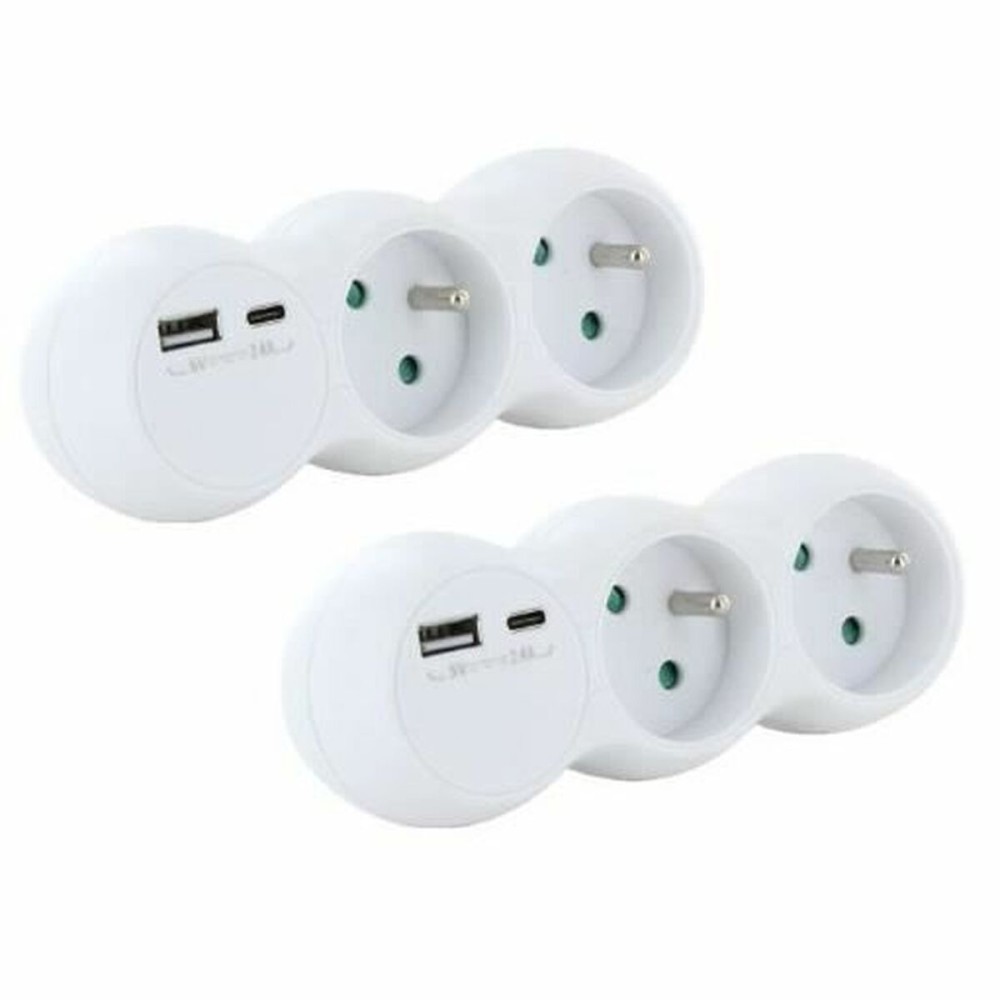 Rallonge 2 prises Schuko avec interrupteur Chacon 47002 3680 W