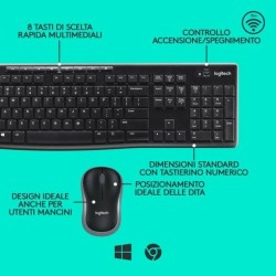 Keyboard and Wireless Mouse Logitech 920-004512 Black Qwerty Italian