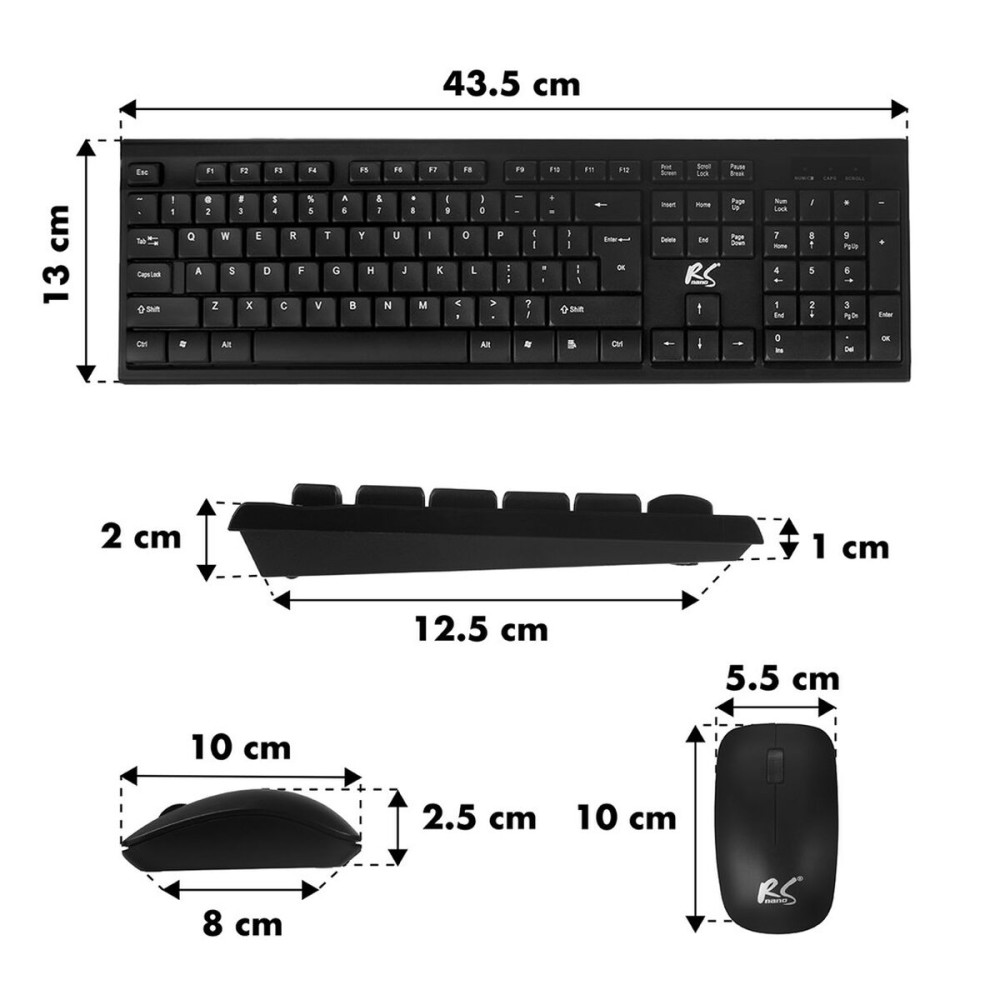 Tastatur mit Maus Nano RS RS580 Schwarz