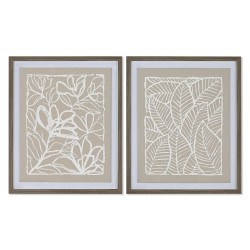 Toile Home ESPRIT Blanc Beige Feuille d'une plante Urbaine 50 x 4 x 60 cm (2 Unités)