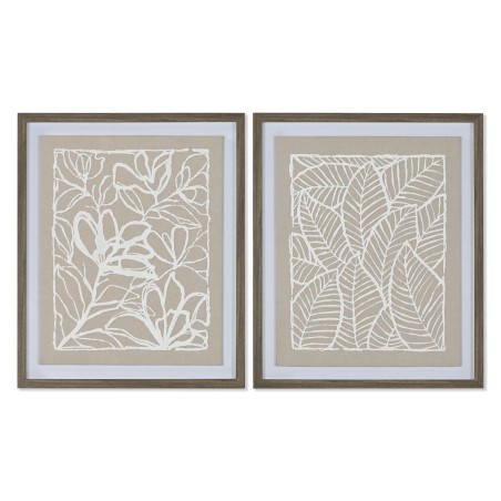 Toile Home ESPRIT Blanc Beige Feuille d'une plante Urbaine 50 x 4 x 60 cm (2 Unités)