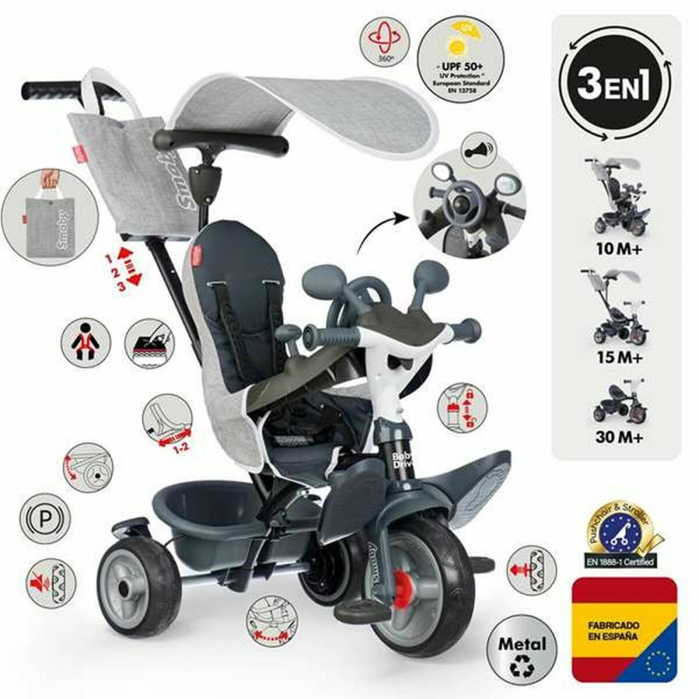Tricycle Smoby Baby Driver Gris