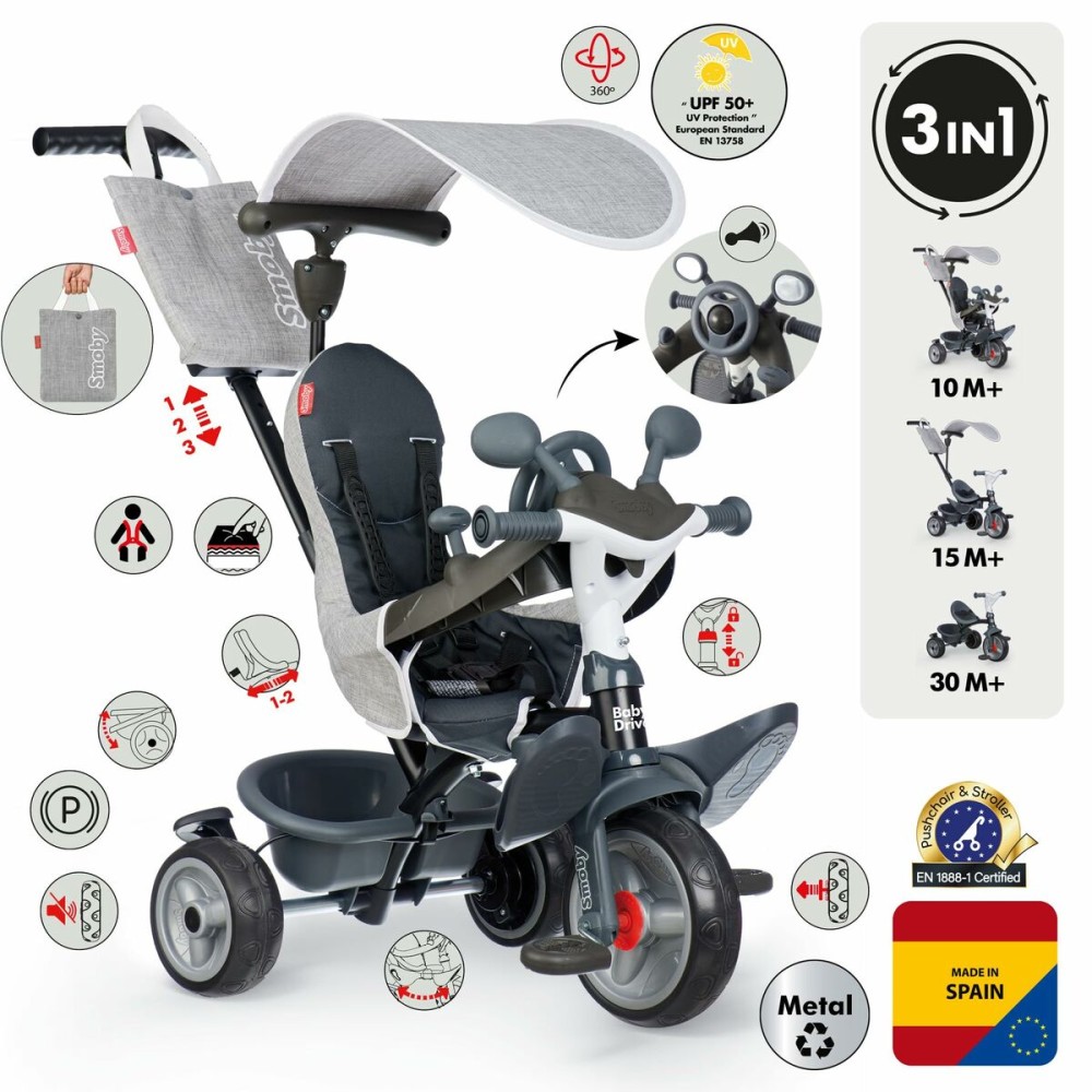 Tricycle Smoby Baby Driver Gris