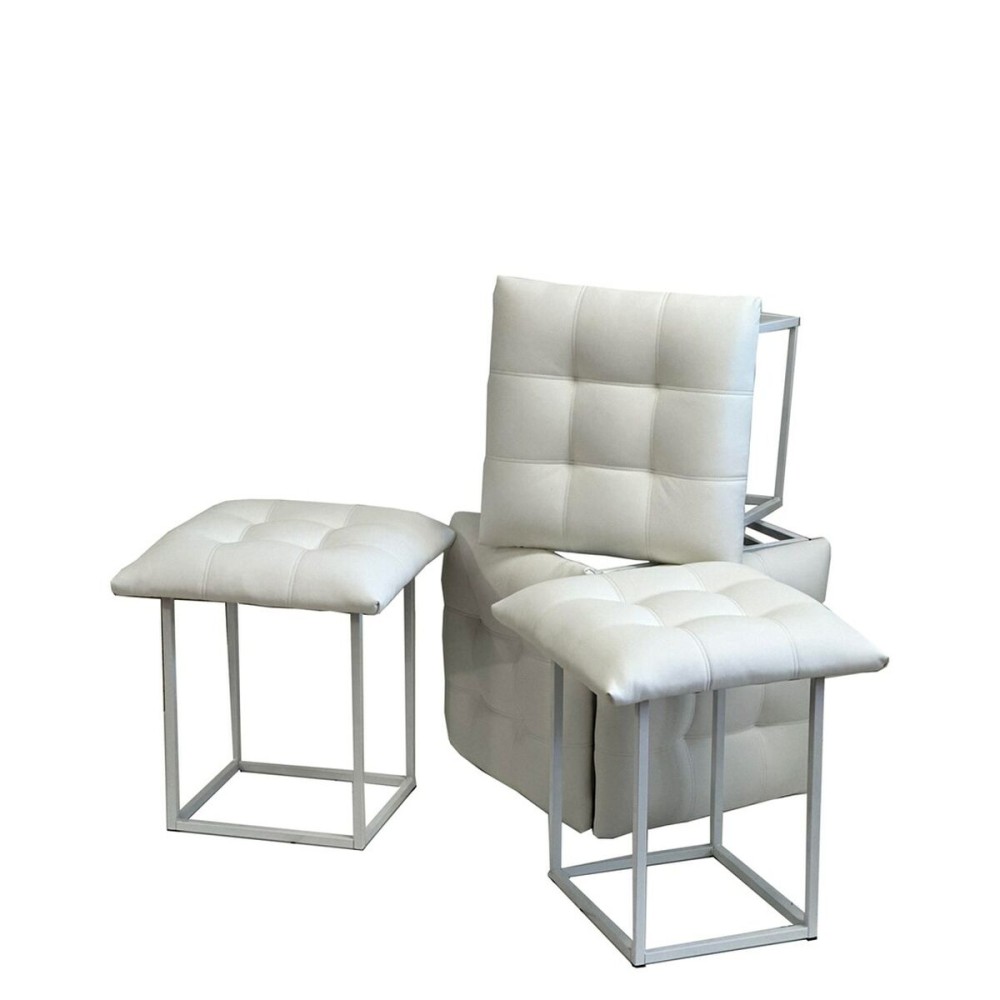 Set of stools GO GIFT Transformer White Leather Steel 50 x 50 x 50 cm Pouffe 5-in-1 5 Units