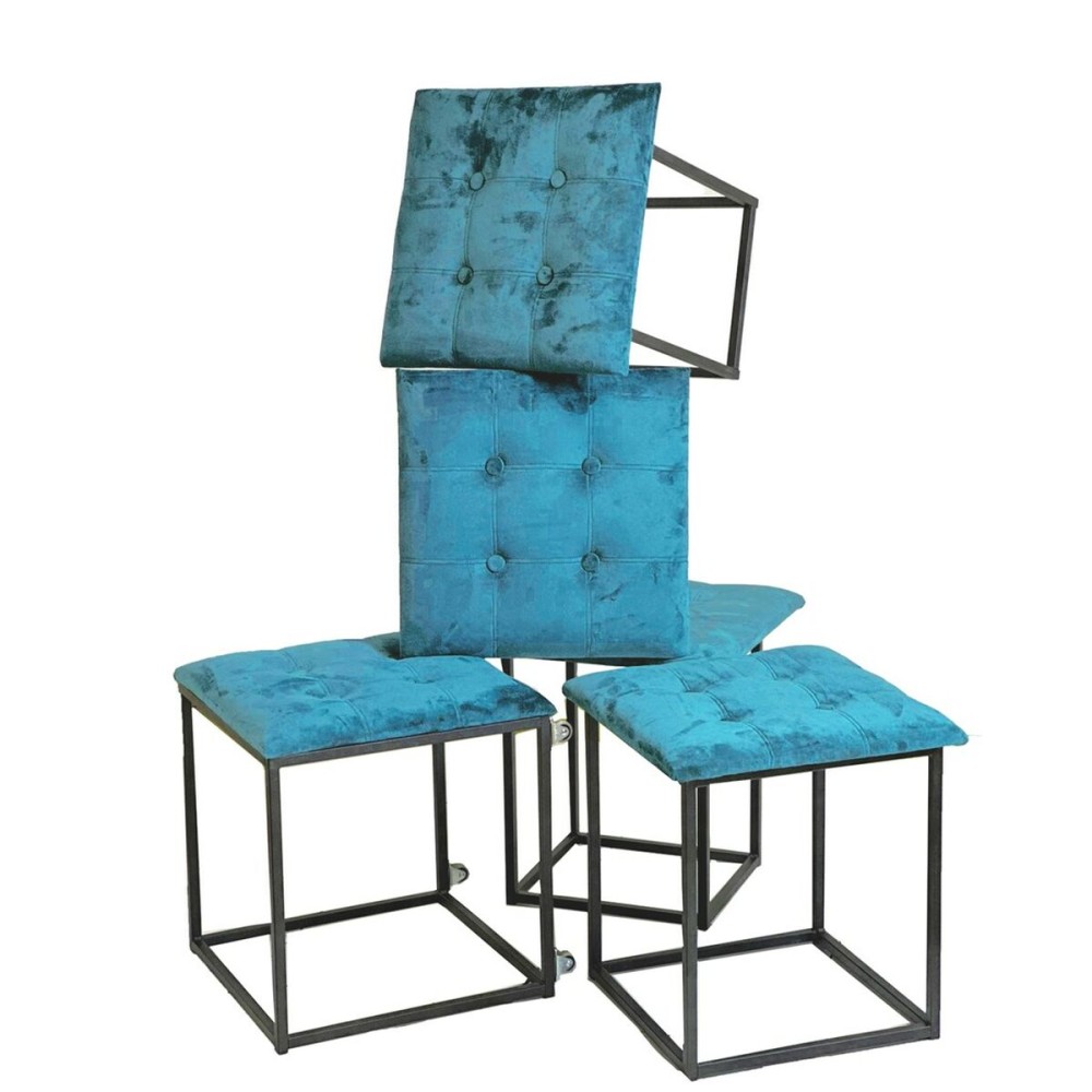 Set of stools GO GIFT Transformer Blue Velvet Steel 50 x 50 x 50 cm Pouffe 5-in-1 5 Units