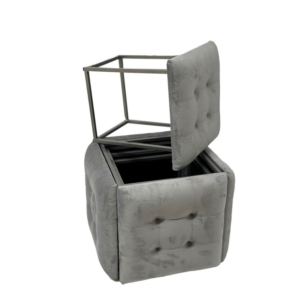 Jeu de tabourets GO GIFT Transformer Gris Velours Acier 50 x 50 x 50 cm Pouf 5 en 1 5 Unités