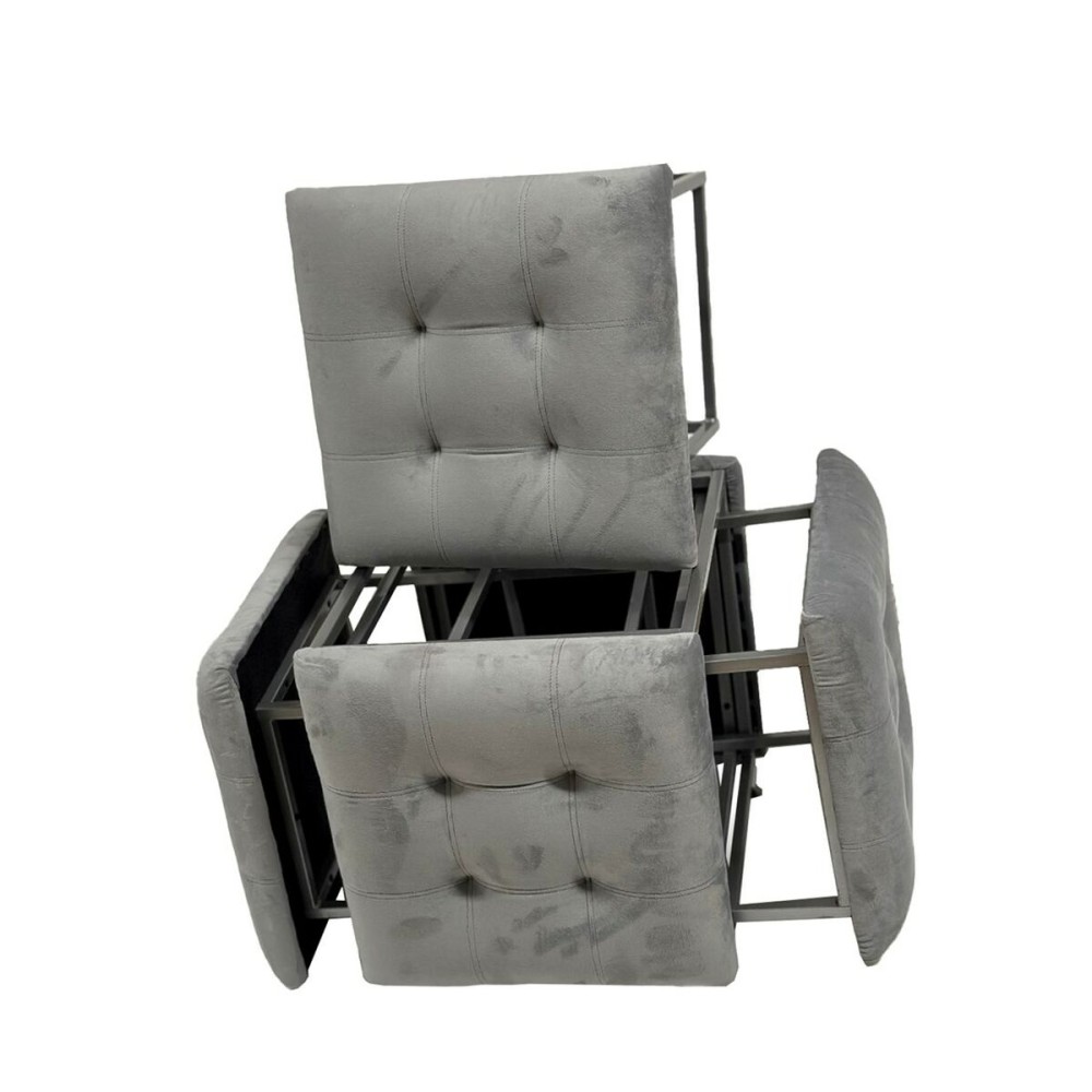 Set of stools GO GIFT Transformer Grey Velvet Steel 50 x 50 x 50 cm Pouffe 5-in-1 5 Units
