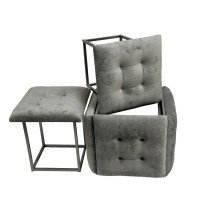 Set of stools GO GIFT Transformer Grey Velvet Steel 50 x 50 x 50 cm Pouffe 5-in-1 5 Units