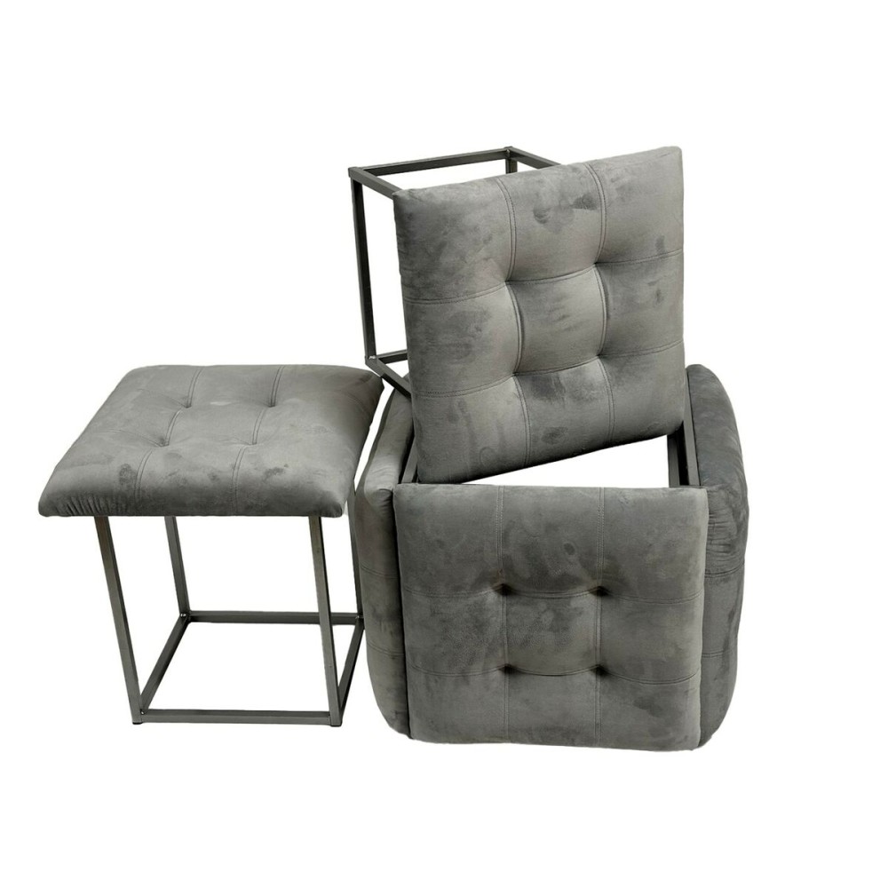 Set of stools GO GIFT Transformer Grey Velvet Steel 50 x 50 x 50 cm Pouffe 5-in-1 5 Units