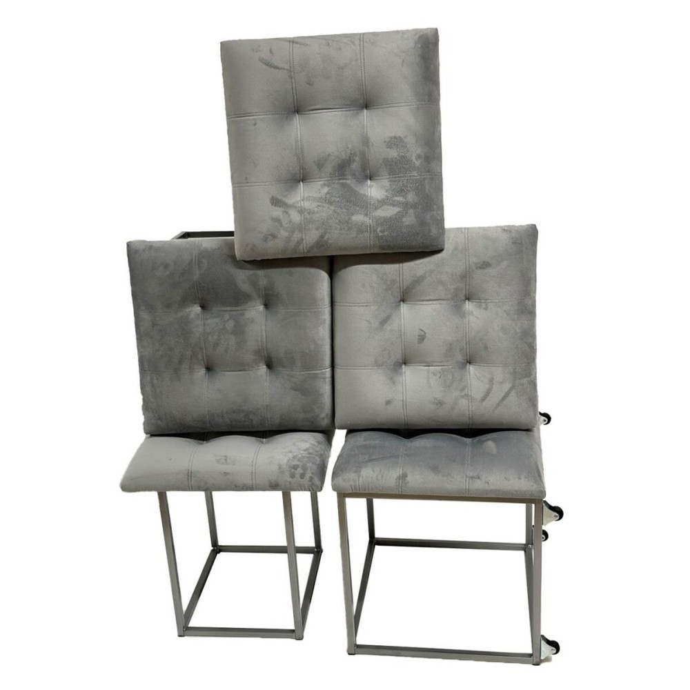 Set of stools GO GIFT Transformer Grey Velvet Steel 50 x 50 x 50 cm Pouffe 5-in-1 5 Units