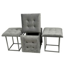 Set of stools GO GIFT Transformer Grey Velvet Steel 50 x 50 x 50 cm Pouffe 5-in-1 5 Units