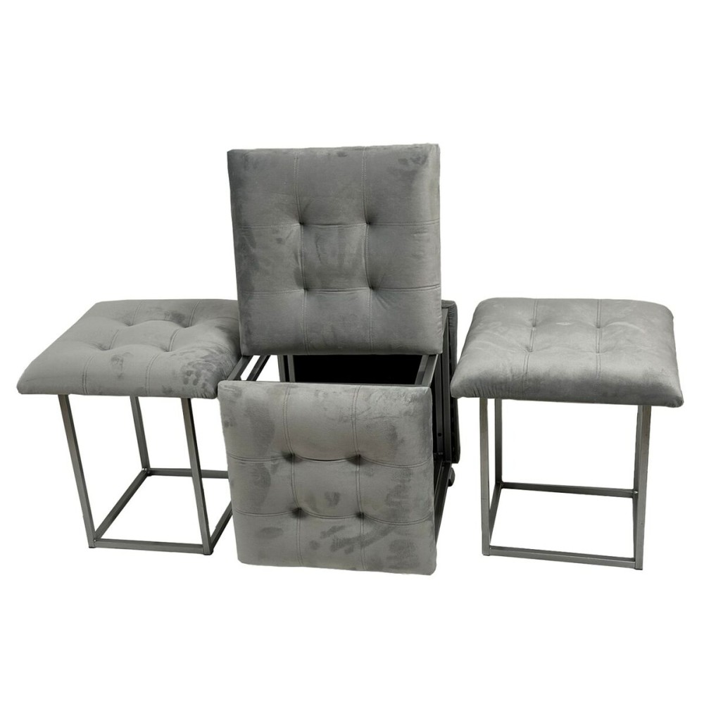 Set of stools GO GIFT Transformer Grey Velvet Steel 50 x 50 x 50 cm Pouffe 5-in-1 5 Units