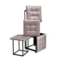 Set of stools GO GIFT Transformer Pink Velvet Steel 50 x 50 x 50 cm Pouffe 5-in-1 5 Units