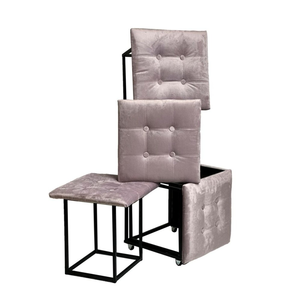 Set of stools GO GIFT Transformer Pink Velvet Steel 50 x 50 x 50 cm Pouffe 5-in-1 5 Units