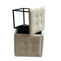 Jeu de tabourets GO GIFT Transformer Crème Velours Acier 50 x 50 x 50 cm Pouf 5 en 1 5 Unités