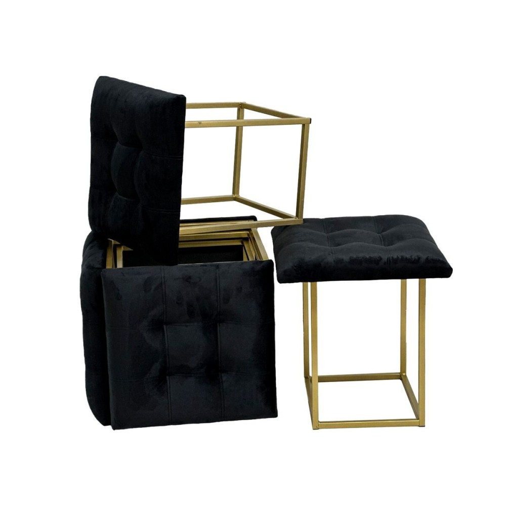 Set of stools GO GIFT Transformer Black Velvet Steel 50 x 50 x 50 cm Pouffe 5-in-1 5 Units