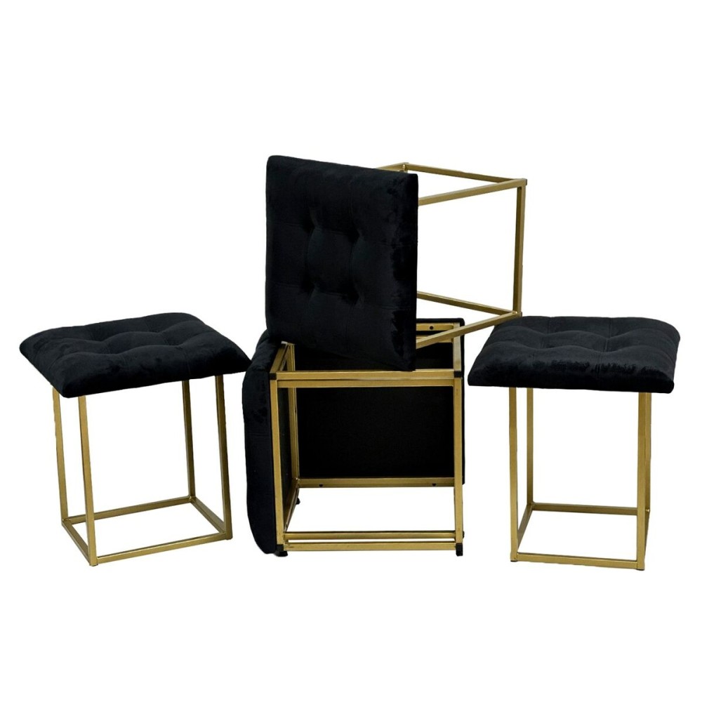 Set of stools GO GIFT Transformer Black Velvet Steel 50 x 50 x 50 cm Pouffe 5-in-1 5 Units