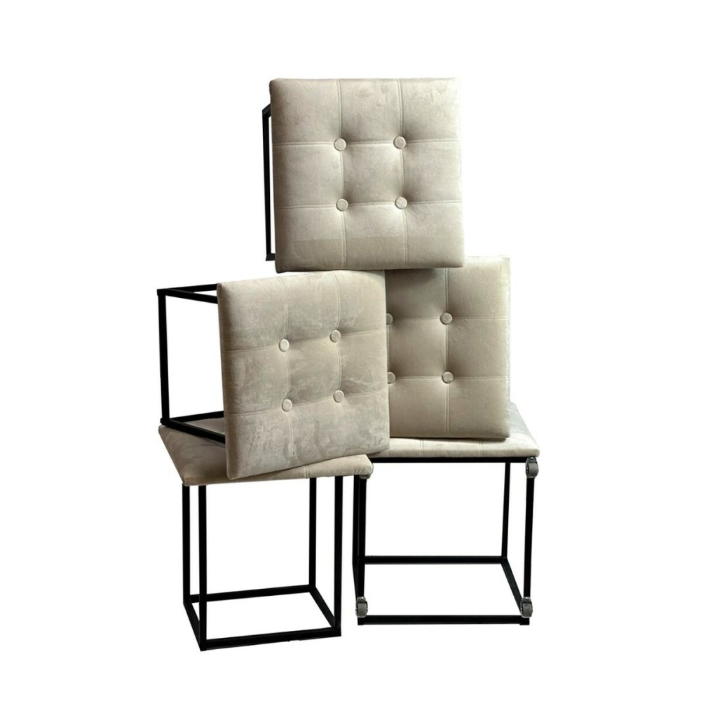 Set of stools GO GIFT Transformer Cream Velvet Steel 50 x 50 x 50 cm Pouffe 5-in-1 5 Units