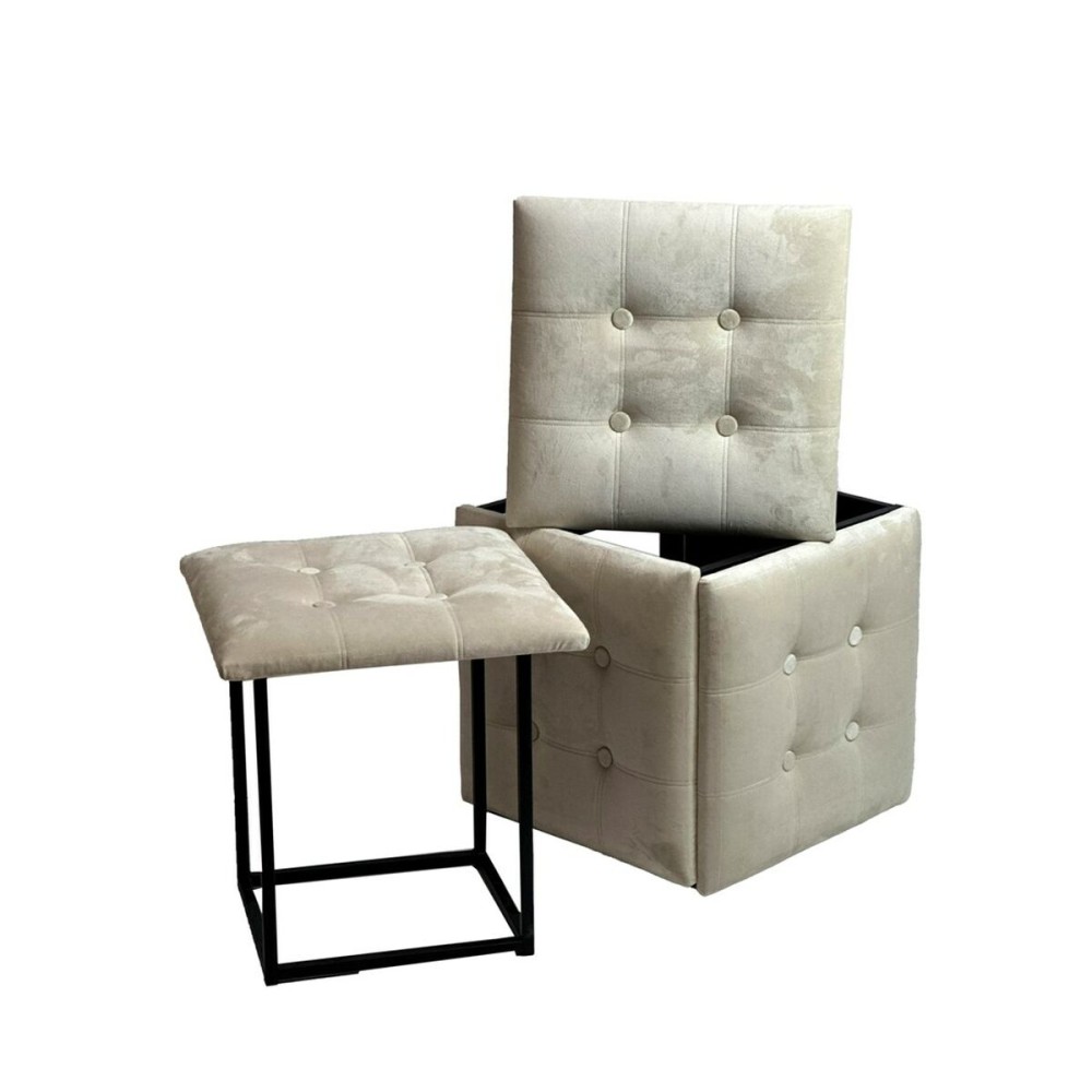 Stuhl-Set GO GIFT Transformer Creme Samt Stahl 50 x 50 x 50 cm Puff 5 in 1 5 Stück