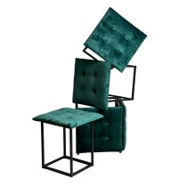 Stuhl-Set GO GIFT Transformer Dunkelgrün Samt Stahl 50 x 50 x 50 cm Puff 5 in 1 5 Stück