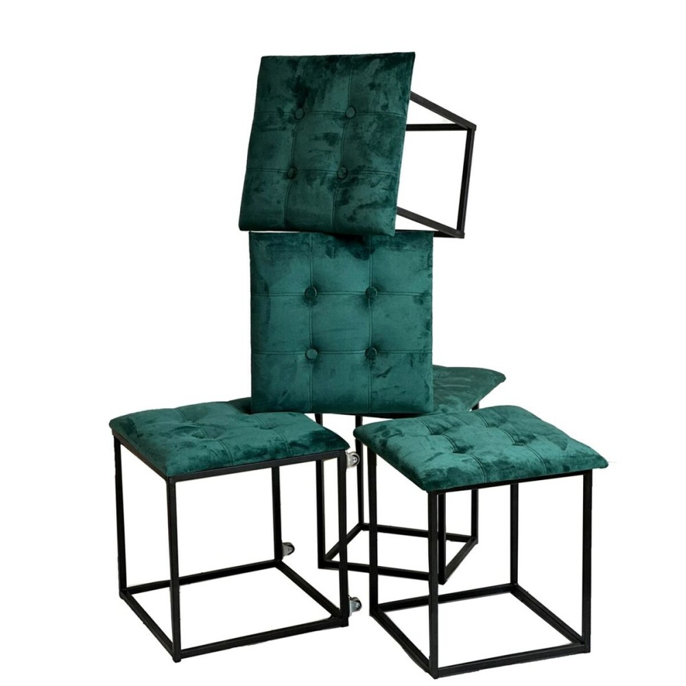 Jeu de tabourets GO GIFT Transformer Vert foncé Velours Acier 50 x 50 x 50 cm Pouf 5 en 1 5 Unités