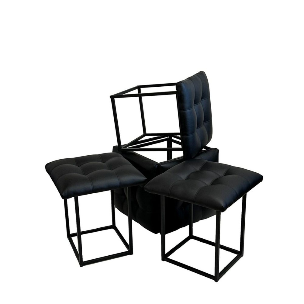 Set of stools GO GIFT Transformer Black Leather Steel 50 x 50 x 50 cm Pouffe 5-in-1 5 Units