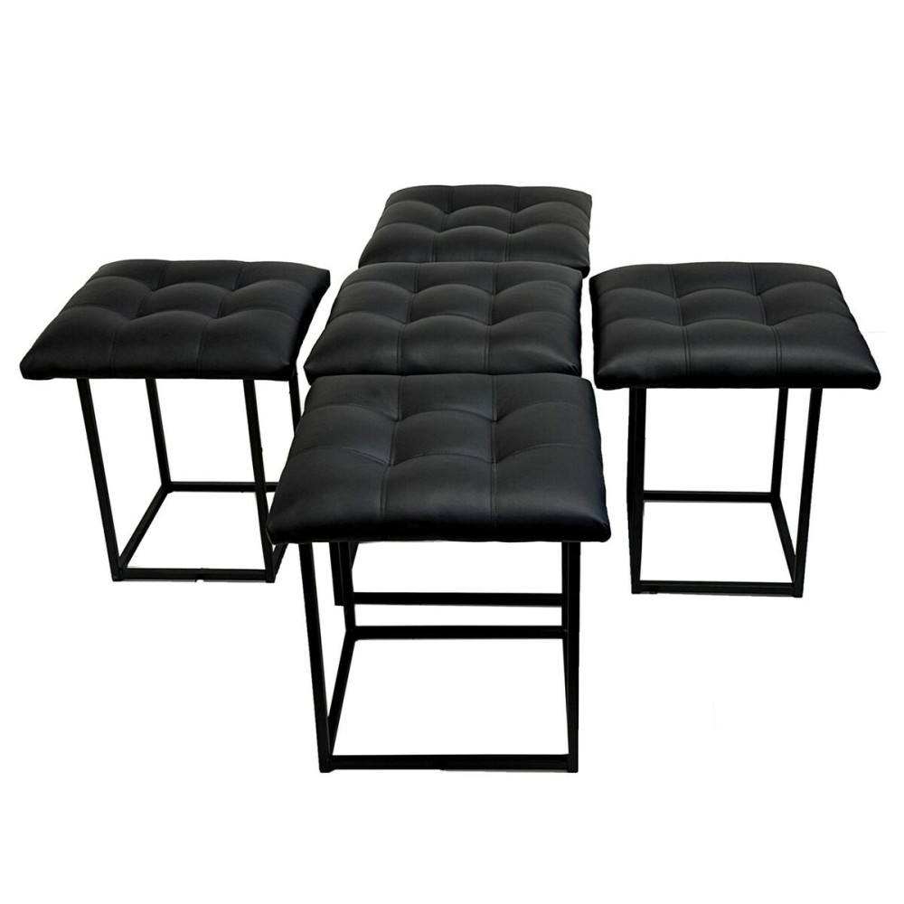 Set of stools GO GIFT Transformer Black Leather Steel 50 x 50 x 50 cm Pouffe 5-in-1 5 Units