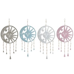 Hanging decoration Home ESPRIT Blue White Grey Pink Iron Moon Sun 33 x 1 x 77 cm (4 Units)