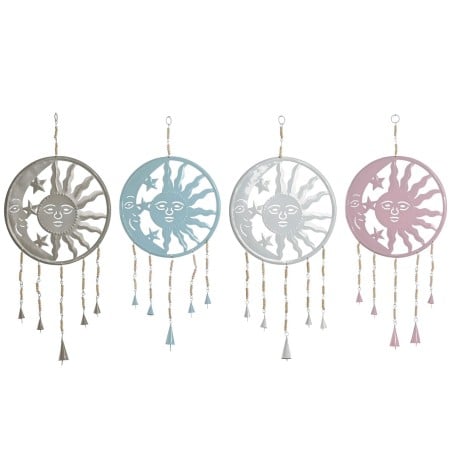 Hanging decoration Home ESPRIT Blue White Grey Pink Iron Moon Sun 33 x 1 x 77 cm (4 Units)