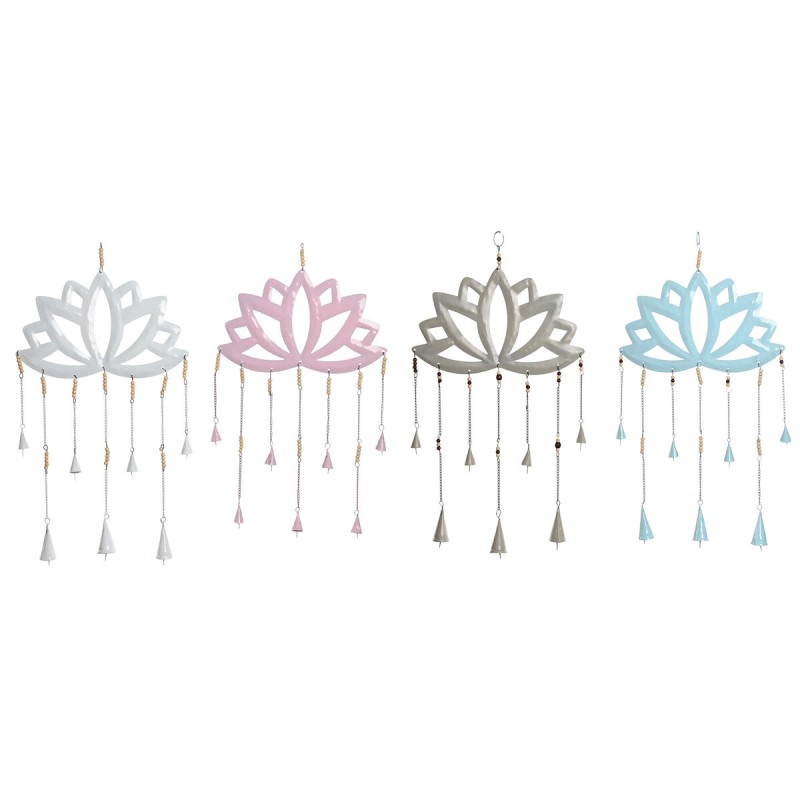 Hanging decoration Home ESPRIT Blue White Grey Pink Iron Oriental Lotus Flower (4 Units)