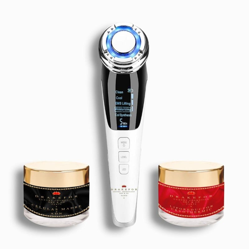 Masseur Facial avec Radiofréquence, Photothérapie et Électrostimulation Drakefor QLINIQ A Blanc 3 Pièces