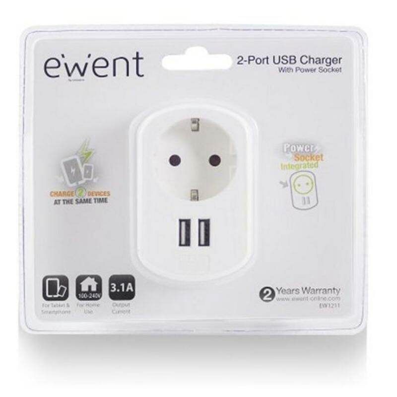 Prise Murale avec 2 Ports USB Ewent EW1211 3,1 A