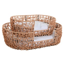 Haustierbettchen Home ESPRIT Weiß Hellbraun Metall Synthetischer Rattan 50 x 35 x 14 cm (2 Stücke)