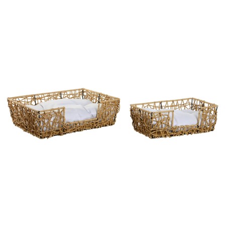 Haustierbettchen Home ESPRIT Weiß Hellbraun Metall Synthetischer Rattan 50 x 35 x 14 cm (2 Stücke)