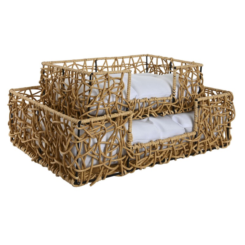 Lit pour animal domestique Home ESPRIT Blanc Marron Clair Métal rotin synthétique 50 x 35 x 14 cm (2 Pièces)