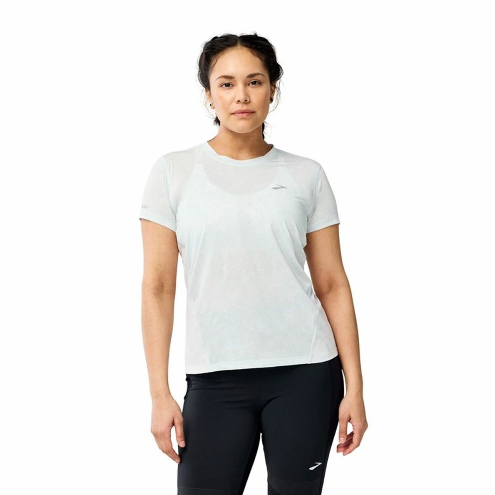 Men’s Short Sleeve T-Shirt Brooks Sprint Free Sleeve White Light Blue