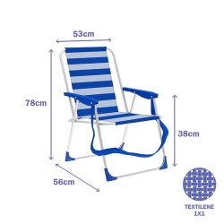 Marbueno Chaise Pliante Aluminium Rayures Bleu et Blanc Plage et Piscine 53X56X78 cm 10312