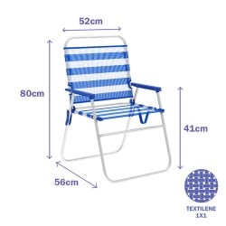 Marbueno Chaise Pliante Aluminium Rayures Bleu et Blanc Plage et Piscine 52X56X80 cm 10313