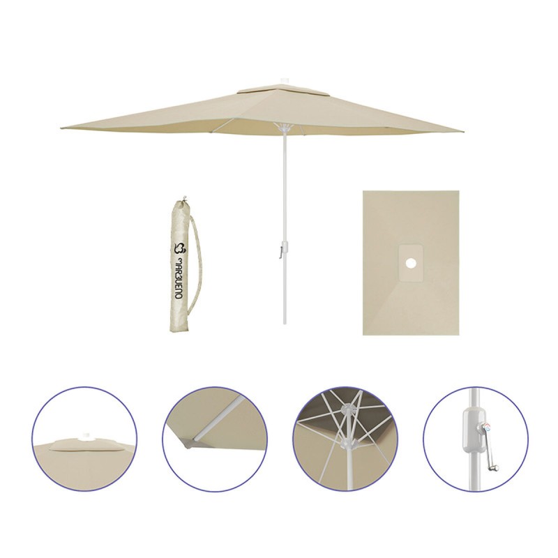 Marbueno Parasol Acier 6 Baleines D200x300 cm Polyester Beige Jardin, Piscine et Terrasse 10192