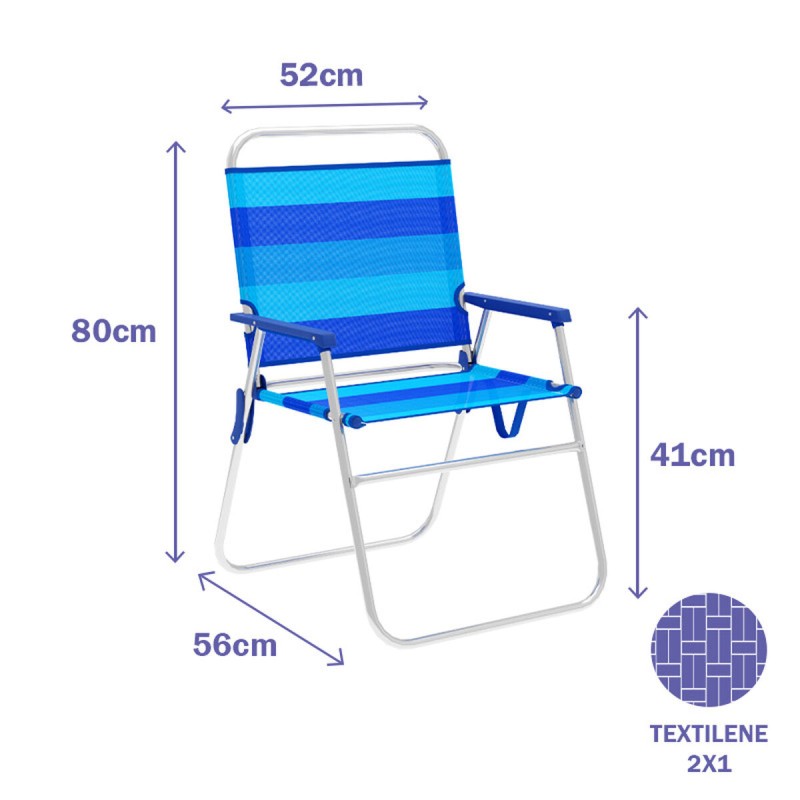 Marbueno Chaise Pliante Aluminium avec Coussin Rayures Bleues Plage et Piscine 52X56X80 cm 10244