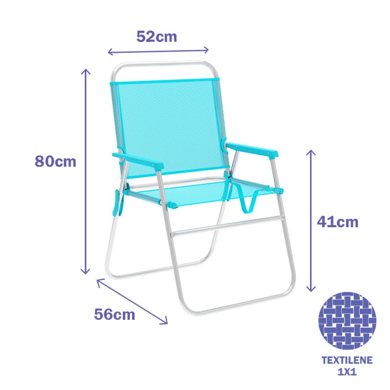 Gepolsterte Campingstuhl Marbueno Aquamarin 52 x 80 x 56 cm