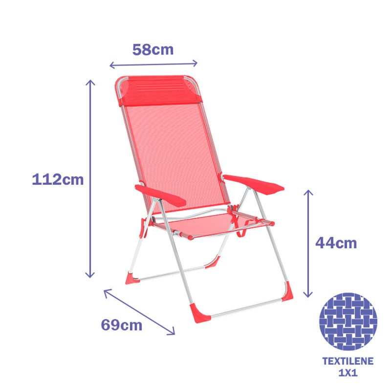 Gepolsterte Campingstuhl Marbueno Koralle 69 x 110 x 58 cm